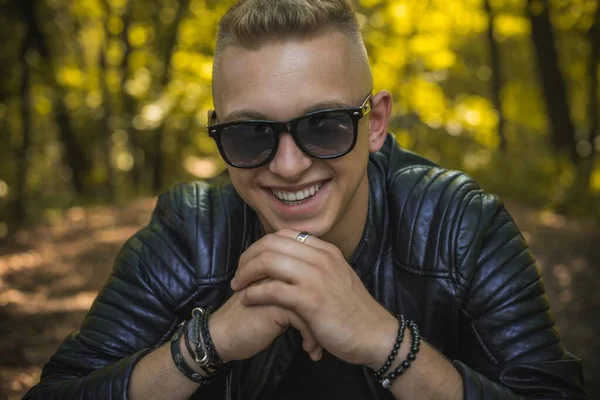Smiling Young Handsome Stylish Student Blonde Guy Lifestyle Teen Youth — 스톡 사진