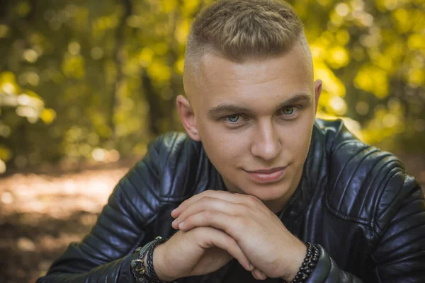 Smiling Young Handsome Stylish Student Blonde Guy Lifestyle Teen Youth — Stockfoto