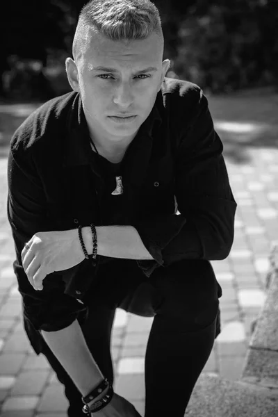Young Stylish Nordic Blonde Guy Portrait Modern Youth Confident Boy — Fotografia de Stock