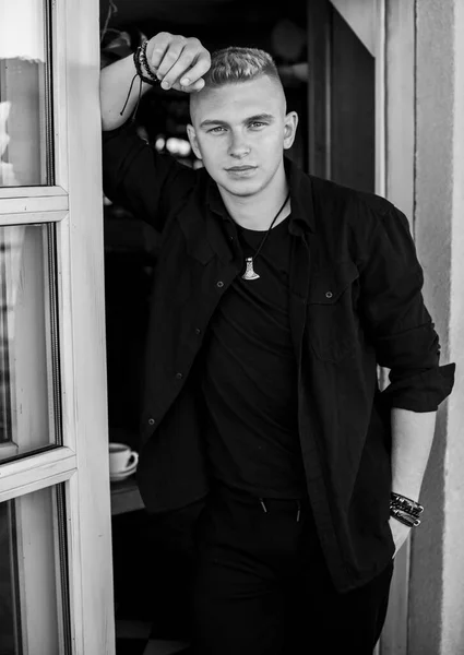 Young Stylish Nordic Blonde Guy Portrait Modern Youth Confident Boy — Fotografia de Stock