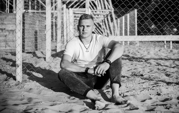Young Guy Beach Tranquility Mood Rest Vacation Summer Portrait Handsome — Fotografia de Stock