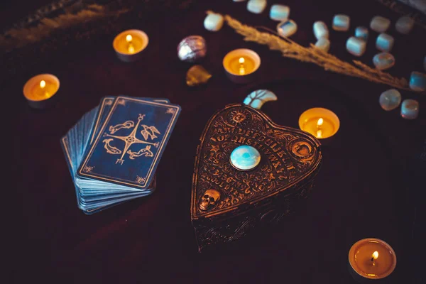 Magical Attribute Modern Witch Witchcraft Concept Tarot Cards Other Rituals — Stockfoto