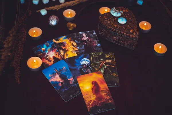 Magical Attribute Modern Witch Witchcraft Concept Tarot Cards Other Rituals — Stock Photo, Image