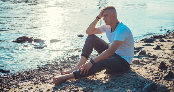 Young European Student Guy Sad Philosophical Mood Concept Life Youth — Stock Photo, Image