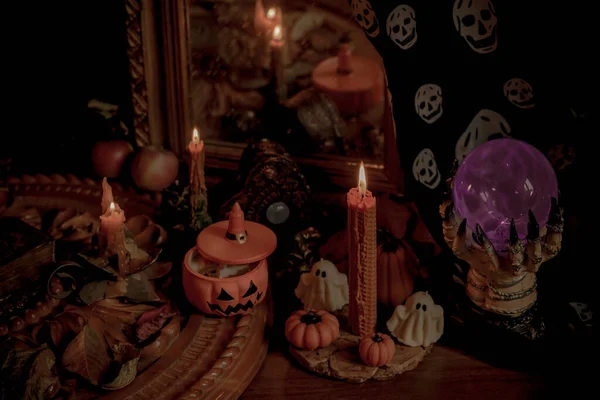 Magical Stuff Halloween Decor Design Party Close Details Celebration Concept — Stock Photo, Image