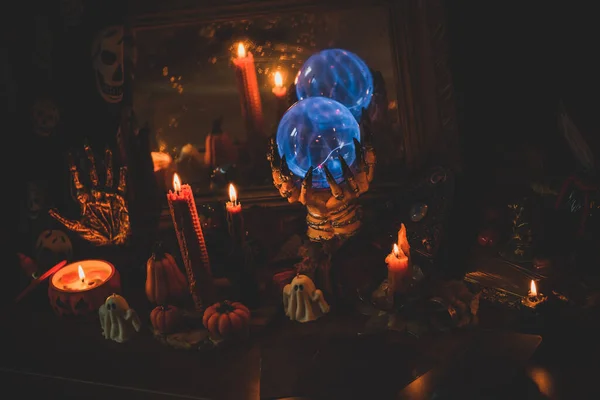 Волшебные Вещи Хэллоуина Декор Дизайн Вечеринки Детали Крупного Плана Концепция — стоковое фото