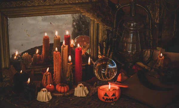 Cosas Mágicas Para Halloween Decoración Diseño Para Fiesta Detalles Cerca —  Fotos de Stock