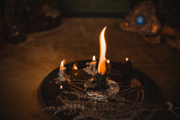 Kaarsen Branden Het Altaar Kaarsen Magie Schone Aura Negatieve Energie — Stockfoto