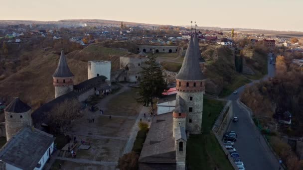 Vista Aérea Del Castillo Kamianets Podilskyi — Vídeo de stock
