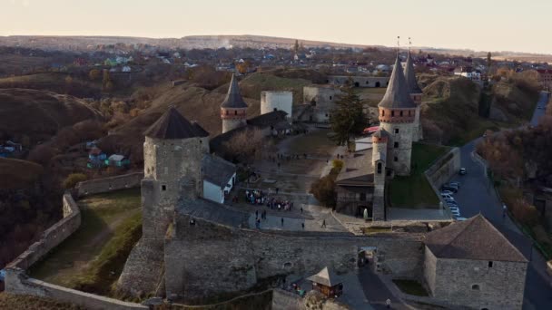 Vista Aérea Del Castillo Kamianets Podilskyi — Vídeo de stock