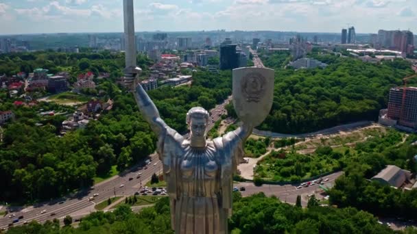 Imagens Aéreas Drone Motherland Monument Batkivschina Maty — Vídeo de Stock