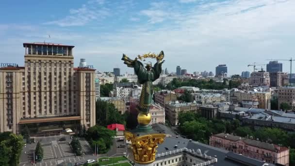 Kiev Ucrânia 2020 Filmagem Aérea Monumento Independência Maydan Nezalezhnosti Kiev — Vídeo de Stock