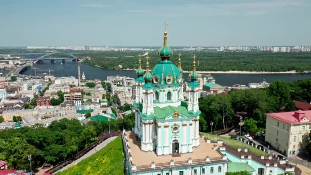 Vista Aérea Iglesia San Andrés Kiev Ucrania — Vídeo de stock