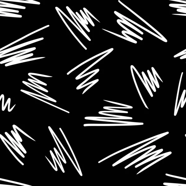Padrão sem costura com ziguezague caótico aleatório linhas brancas em um fundo preto. Ilustração monocromática abstrata. Para impressão em tecido, design de embalagem. — Fotografia de Stock