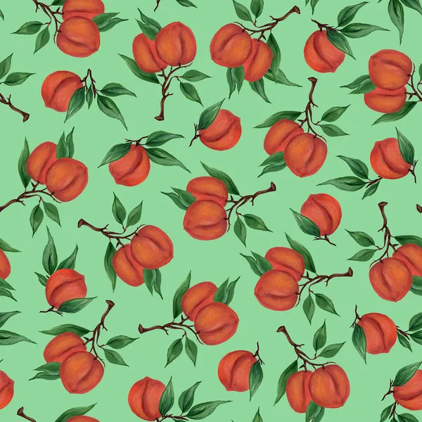 Naadloos Patroon Met Rijp Fruit Van Abrikozen Perziken Nectarines Takken — Stockfoto