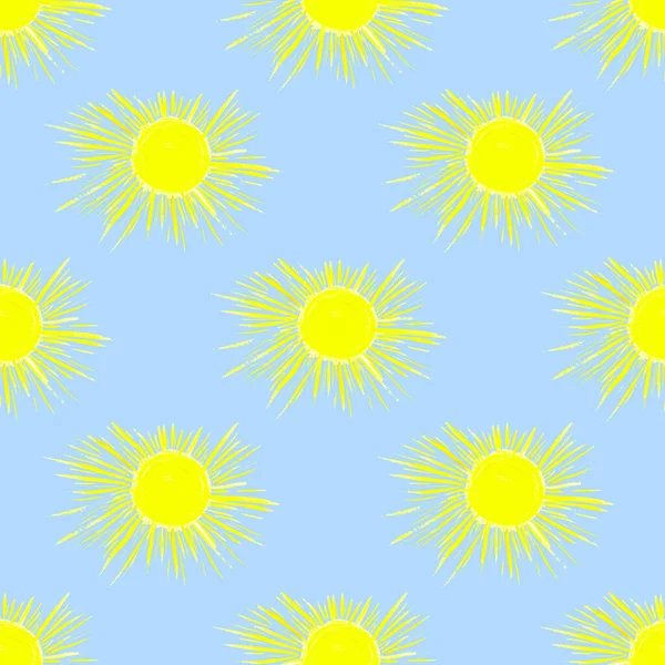 Seamless Pattern Bright Yellow Suns Blue Background Watercolor Hand Drawn — Stock Photo, Image