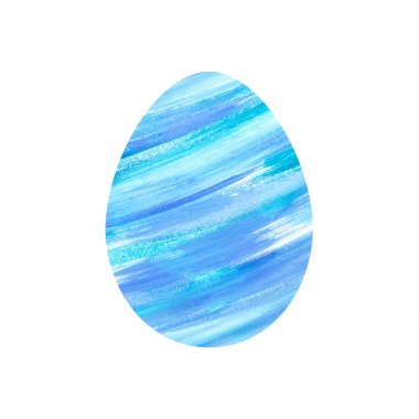 Soyut çizgilerle, çizgilerle, çizgilerle izole edilmiş bir Paskalya mavi yumurtası. Suluboya çizimi. Tatil sembolü. Kartpostal ve ambalaj tasarımı için.