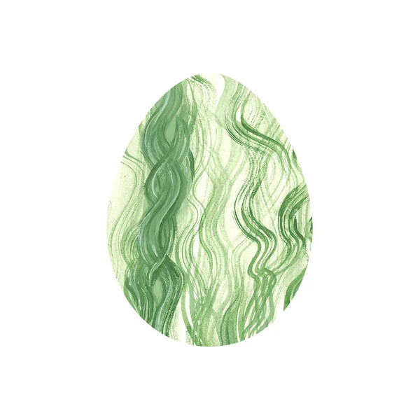 Зеленое Пасхальное Яйцо Окрашенное Волнистыми Линиями Символ Праздника Икона Акварель — стоковое фото