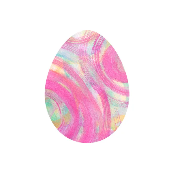 Happy Easter egg painted with pink and turquoise stripes, texture brush strokes. Isolate on a white background. Holiday symbol. Icon. Watercolor hand-drawn illustration. For the design of postcards. — Stock Photo, Image