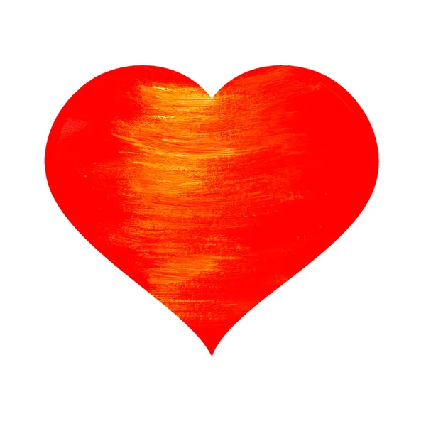 Bright red heart with yellow highlights, abstract brush strokes. Isolated on white background. Valentines Day. Icon. Love. For the design of wedding invitations, cards. —  Fotos de Stock