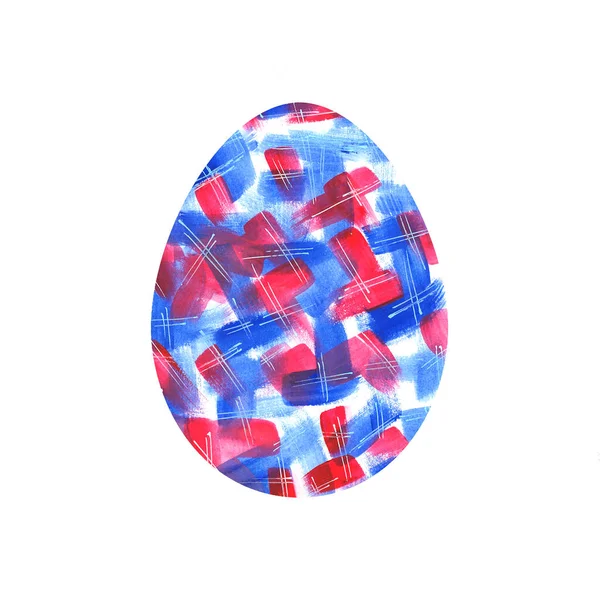 Un oeuf de Pâques coloré peint avec des coups de pinceau abstrait rouge et bleu aquarelle. Icône, symbole de la fête. Pour la conception de cartes, invitations. — Photo