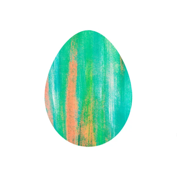 Easter egg turquoise with vertical green and orange stripes, abstract brush strokes, isolated on white background. Watercolor illustration. Holiday symbol. Icon. For the design of postcards, packaging — Stockfoto