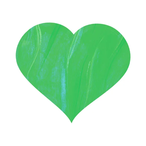 심장 모양에 대한 다채 로운 물감 묘사, 추상적 인 선 이 있는 녹색, 흰 배경에 고립되어 있는 것. 우상. 인사장, 포스터 , 플래카드 를 위한 설계 요소. — 스톡 사진