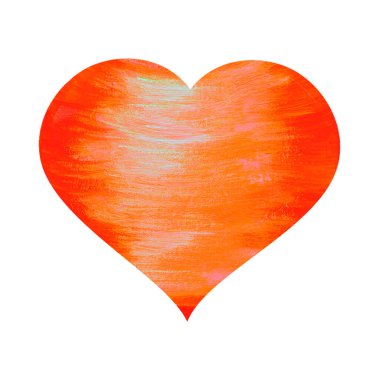 Parlak turuncu kalp, soyut fırça darbeleriyle, beyaz arka planda izole edilmiş. Suluboya çizimi. Sevgililer Günü. Sevgi. Simge. Site tasarımı için, kartpostallar.