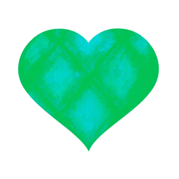 Corazón verde con elementos texturales, aislado sobre un fondo blanco. Icono. Amor. ¡Valentine! Ilustración en acuarela. Para el diseño de postales, invitaciones de boda. —  Fotos de Stock