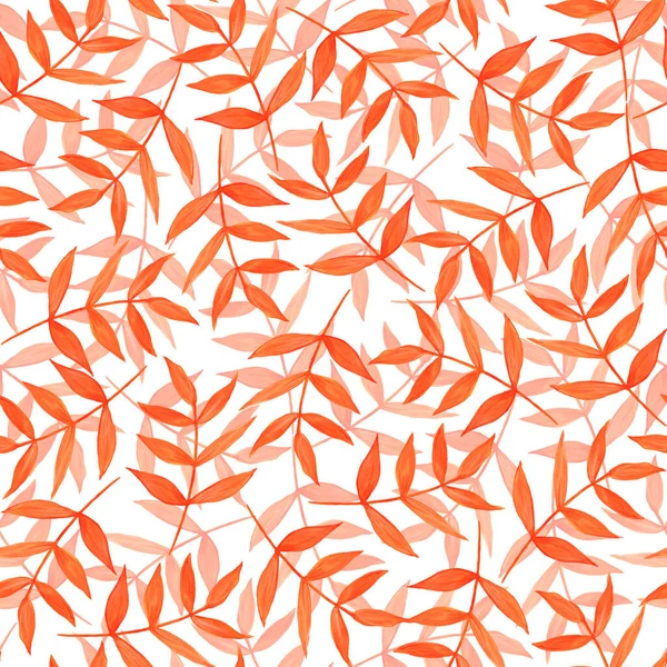Padrão sem costura de folhas de laranja, ramos em um fundo branco. Imprimir em cores de outono para design. Ilustração aquarela. Para têxteis, embalagens. Fotografia De Stock