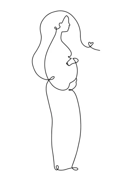 Linka umění těhotná žena, stojící žena s rukama na břiše. Elegantní logo — Stockový vektor