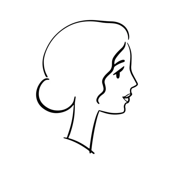 Retrato de mulher, retrato de perfil romântico. Estilo desenhado à mão. Logotipo simples para produtos de beleza — Vetor de Stock