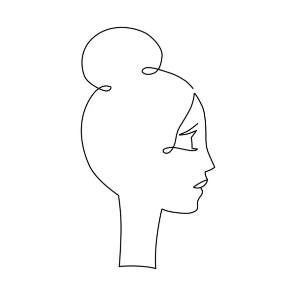 Portrait de femme, portrait de profil romantique avec un chignon coiffure classique. Logo simple pour salon de beauté. — Image vectorielle