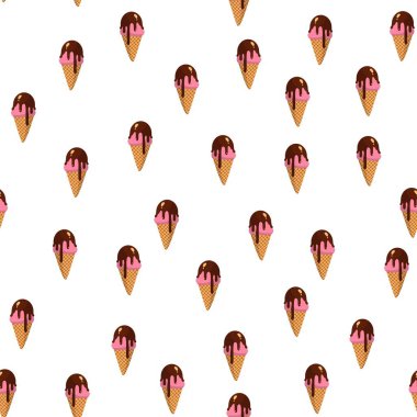 Çizgi filmdeki dondurmayla kusursuz desen. Waffle külahı ve çikolata kaplı pembe dondurma.. 