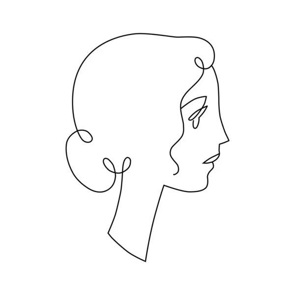 Retrato de mujer, retrato de perfil romántico con peinado clásico moño. Logo simple para salón de belleza. — Vector de stock