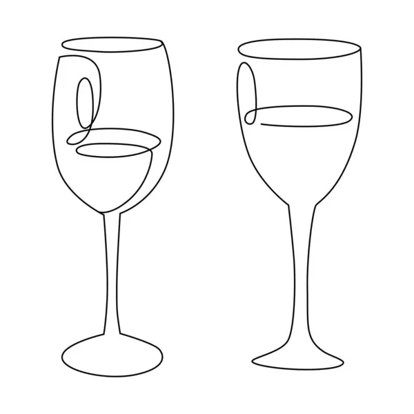 Line art set, twee glazen wijn of andere drank — Stockvector
