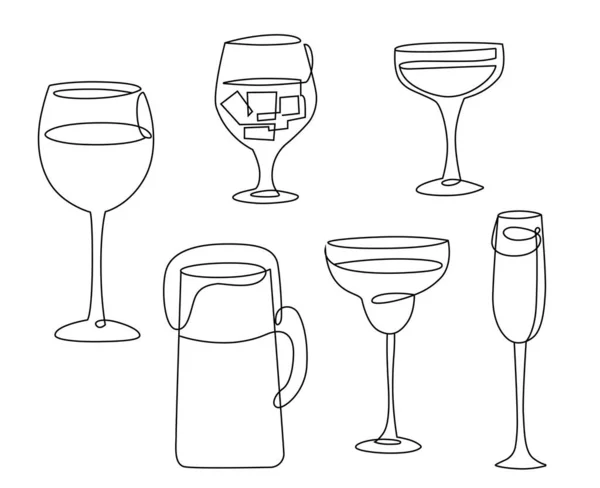 Line art set van alcoholische dranken. — Stockvector