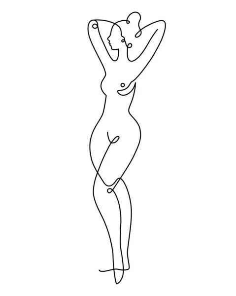 Linea art. Il corpo femminile. Elegante figura nuda, poster d'arte. Elegante schizzo di una donna nuda — Vettoriale Stock