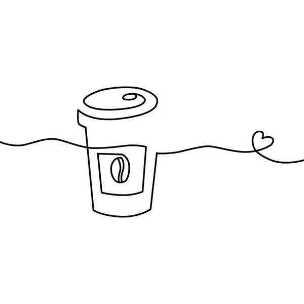 Linha copo de arte de bebida quente para levar, uma xícara linear de café, adorável coffee break — Vetor de Stock