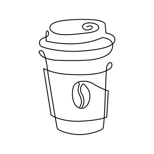 Copo de arte linha de bebida quente para levar, uma xícara linear de café com vapor. Logótipo desenhado à mão. — Vetor de Stock