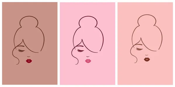 Set eleganter Logos für Schönheitsprodukte. Frauenporträt mit leuchtenden Lippen. — Stockvektor