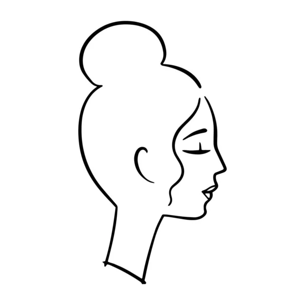 Woman romantic portrait, hair bun. Hand drawn style. Simple logo for beauty products — Stock Vector