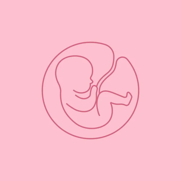 Logotipo di linea. Bambino nell'utero. Logo elegante per una clinica prenatale o riproduttiva, brochure sulla gravidanza, agenzia di maternità surrogata. Telaio rotondo, elegante icona. — Vettoriale Stock
