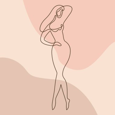 Moda illüstrasyonu. Kadın vücudu. Zarif çıplak figür, sanat posteri. Çıplak bir kadının şık bir çizimi.