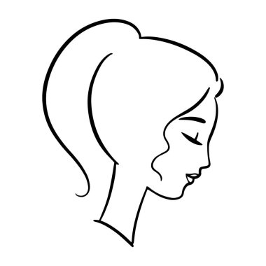 Zarif kadın portresi, romantik profil portresi. El çizimi stili. Güzellik ürünleri için basit logo