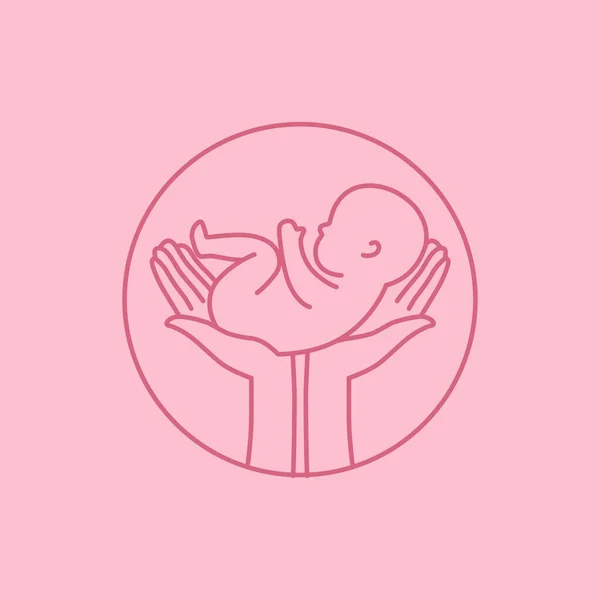 Logotyp řádku. Ruce držící dítě. Péče — Stockový vektor
