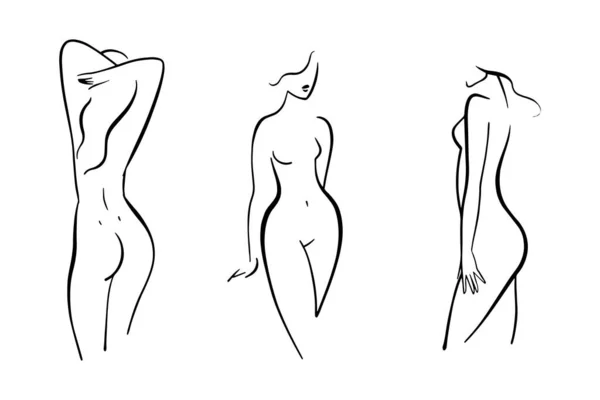 Schizzo corpo femminile, disegno a linee di figura elegante — Vettoriale Stock