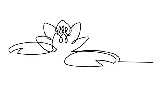 Minimal lotus with leaves. Logo for beauty products, spa salon. Line water lily —  Vetores de Stock