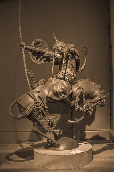 Patung Perang Penunggang Kuda Punggung Kuda Dashi Namdakov Galeri Irkutsk — Stok Foto