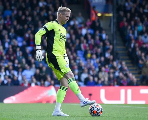 London England Octombrie 2021 Kasper Schmeichel Din Leicester Imaginat Timpul — Fotografie, imagine de stoc